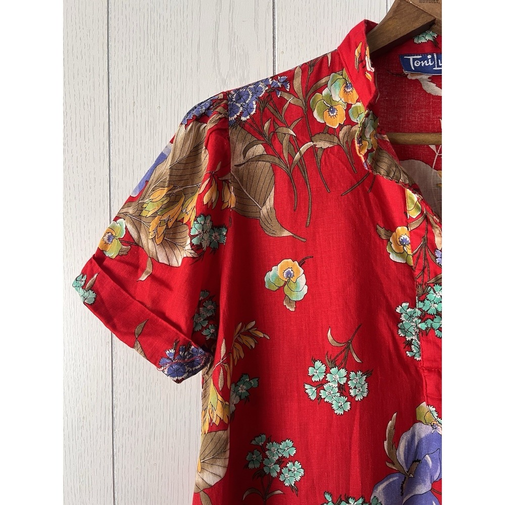 Vintage 70's Hawaiian Womens Tunic Cotton Gauze Shirt Dress S/M Toni Lynn Top - Picture 7 of 16